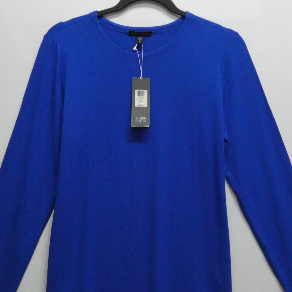 NWT Eileen Fisher Royal Blue Rayon Jersey Crew Neck Top Size M MSRP $98 - Picture 2 of 5